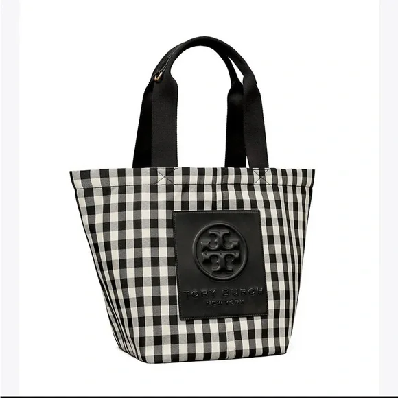 NWT: Tory Burch Piper Gingham Small Square Tote (Black & White) - Picture 2 of 4